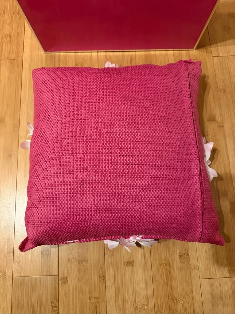 Victoria's Secret Hot Pink Pillow with White Floral Appliqué